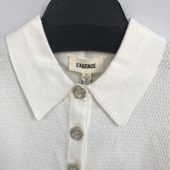 L'AGENCE White Sweater with Button Detail - Picture 1 of 5